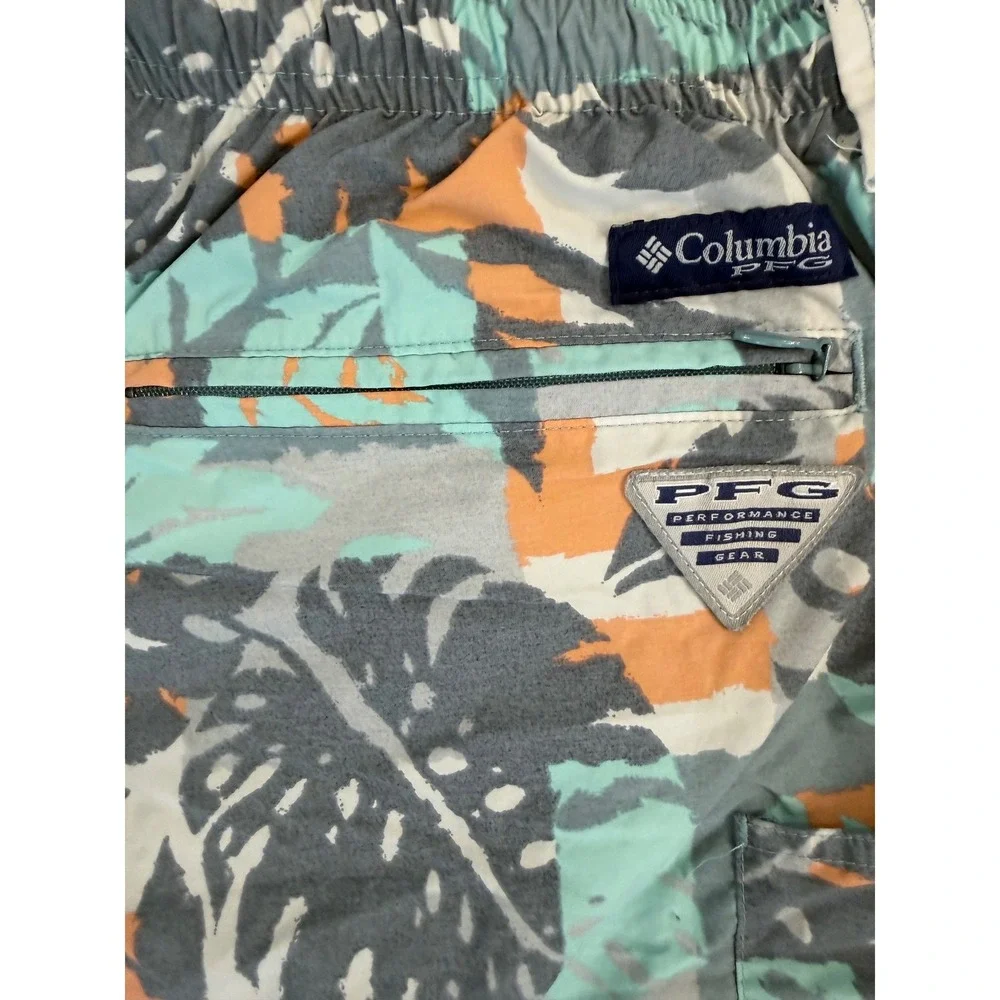 Columbia PFG Mens XL Swim‎ Trunks Tropical Monstera Leaf Print Teal Orange 7